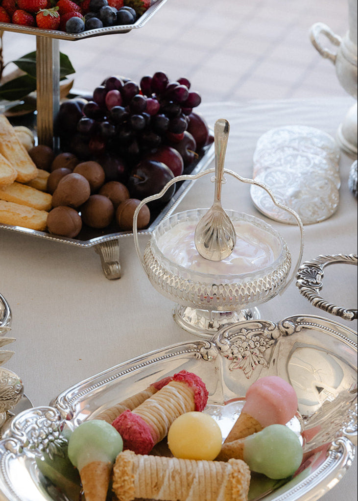 Vintage Glass & Silver Footed Bowl with Spoon