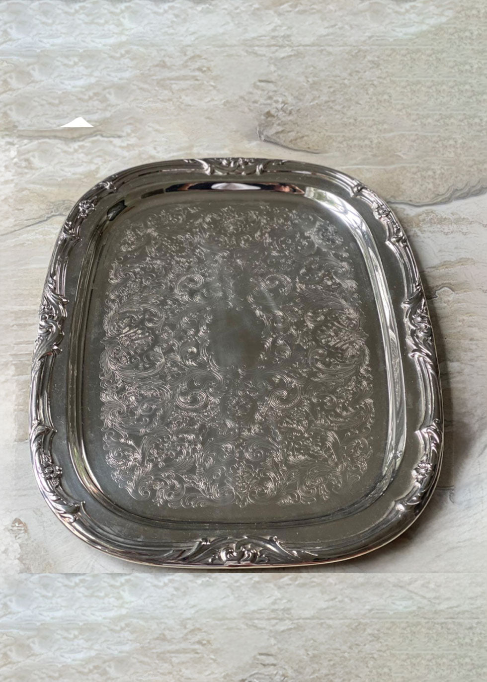 Vintage Silver Floral Butler Tray - 45cm