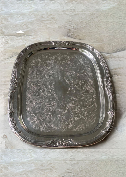 Vintage Silver Floral Butler Tray - 45cm