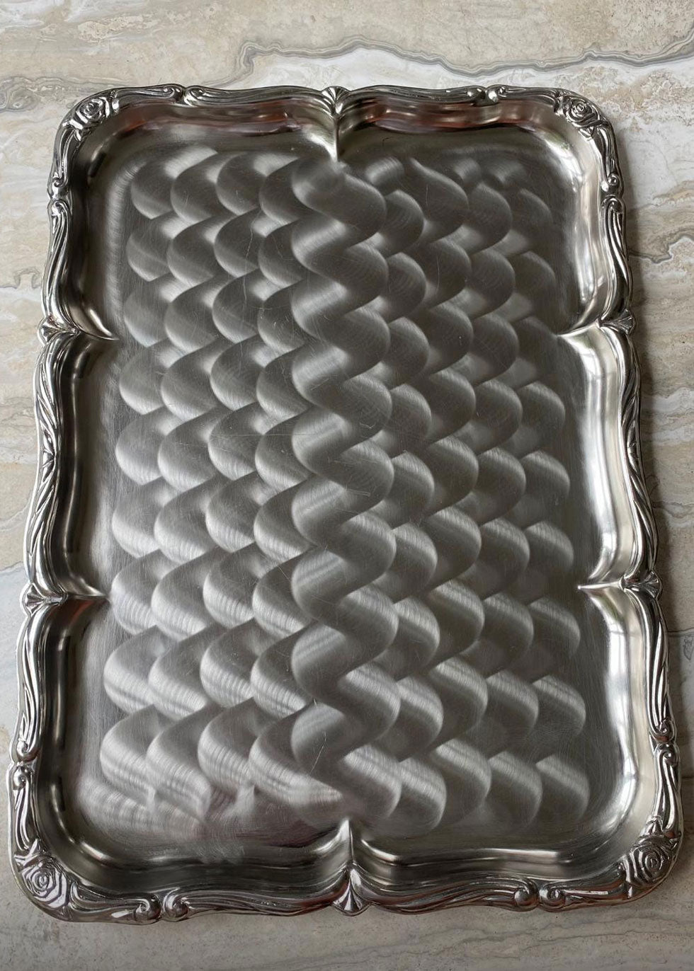 Vintage Brushed Swirl Silver Service Tray - 42cm