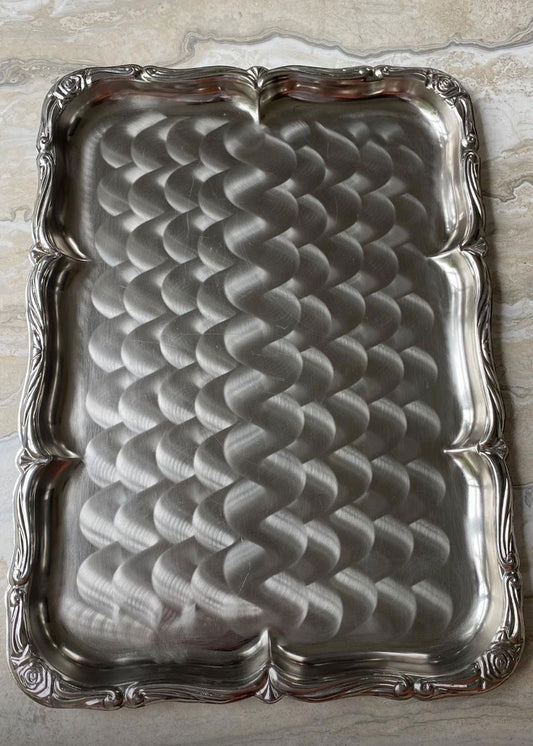 Vintage Brushed Swirl Silver Service Tray - 42cm