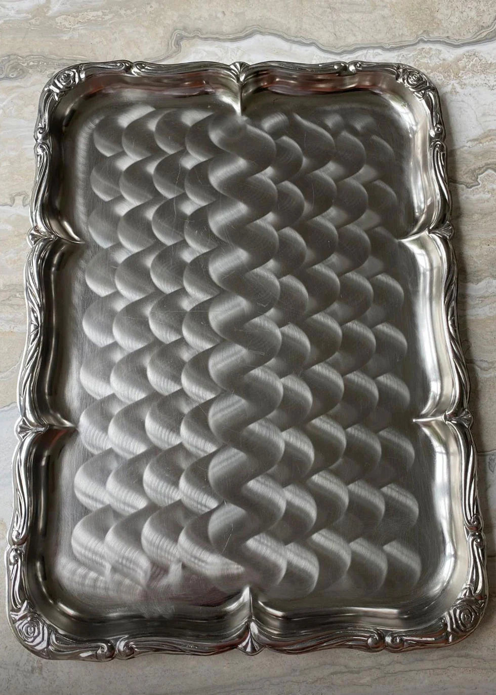 Vintage Brushed Swirl Silver Service Tray