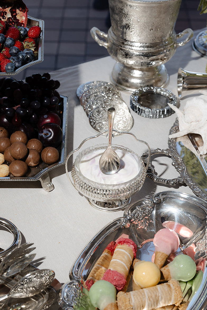 Vintage Glass & Silver Footed Bowl with Spoon