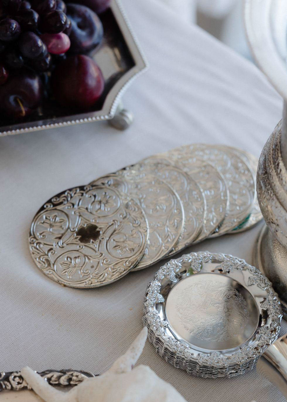 Set of Vintage Silver Etched Coasters