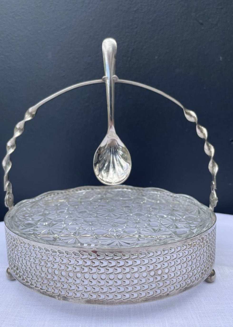 Vintage Glass & Silver Dish with Spoon