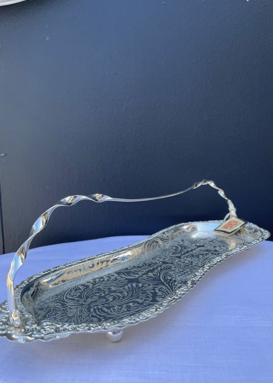 Vintage Silver Engraved Handle Tray