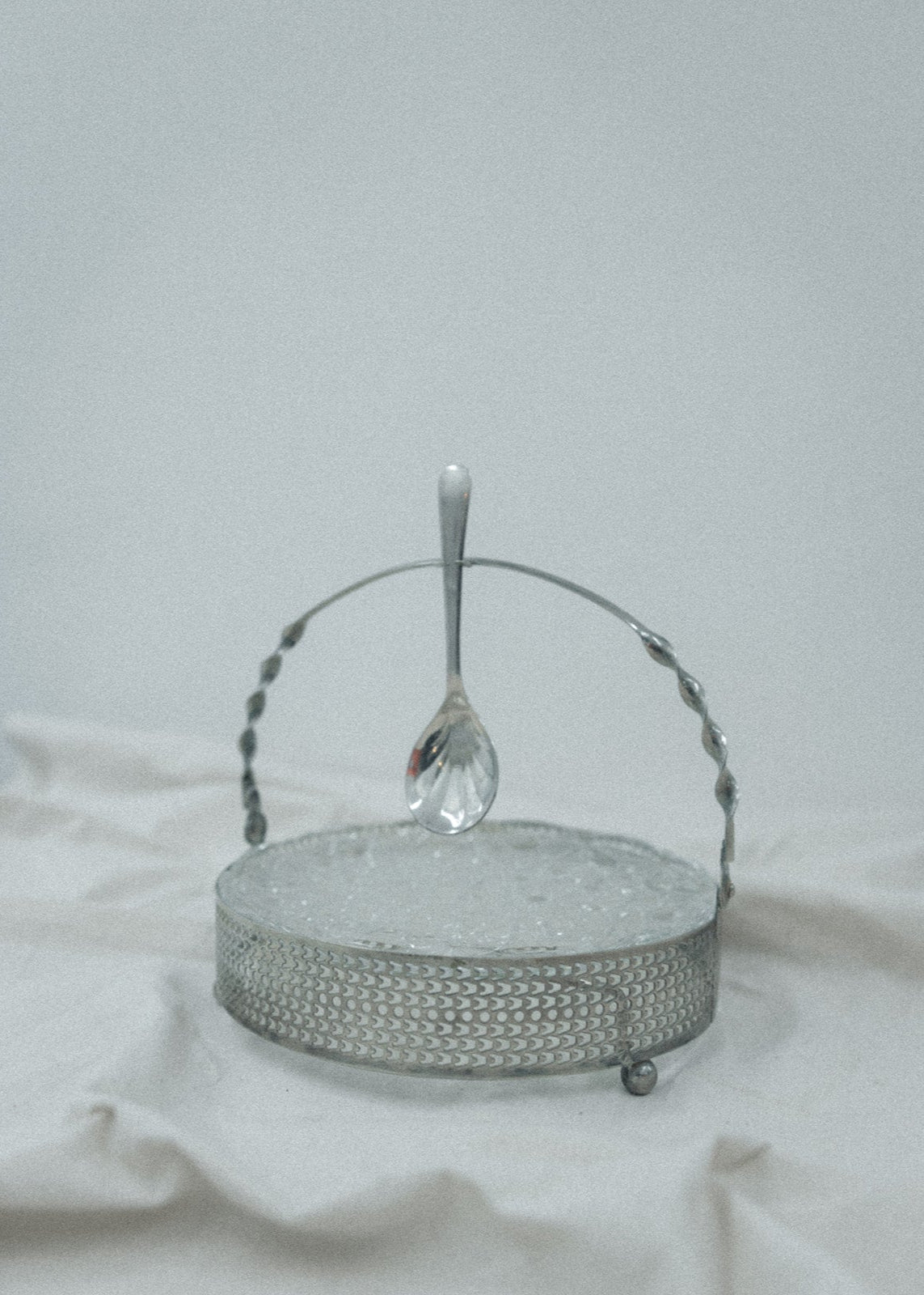 Vintage Glass & Silver Dish with Spoon