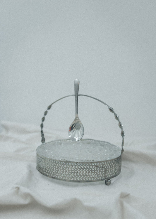 Vintage Glass & Silver Dish with Spoon