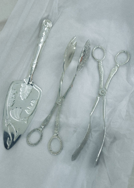 Vintage Silver Engraved Serving Tongs (Pair)