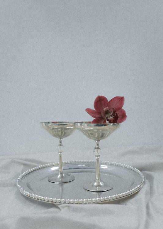 Vintage Silver Coups with Glass Stem Detail