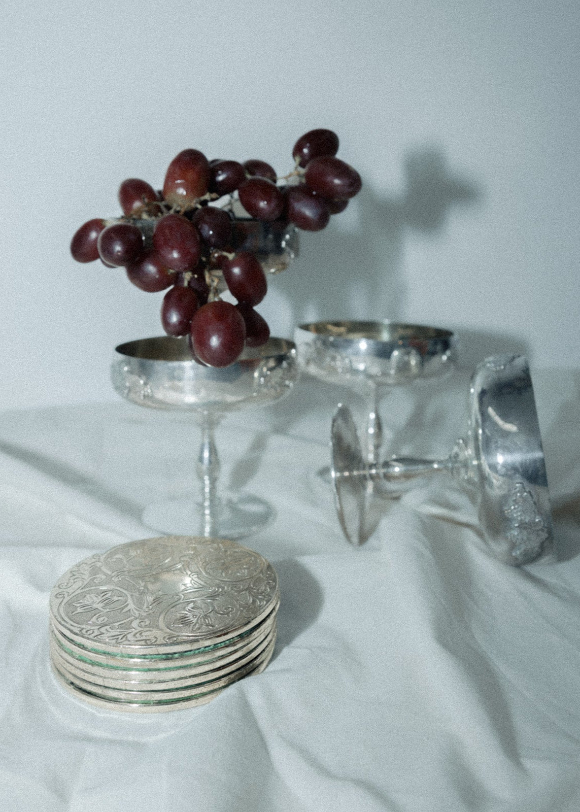 Set of Vintage Silver Etched Coasters