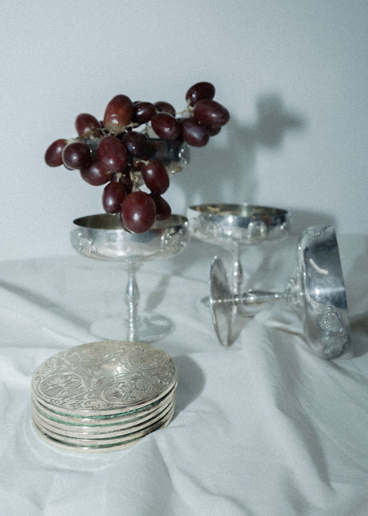 Set of Vintage Silver Etched Coasters