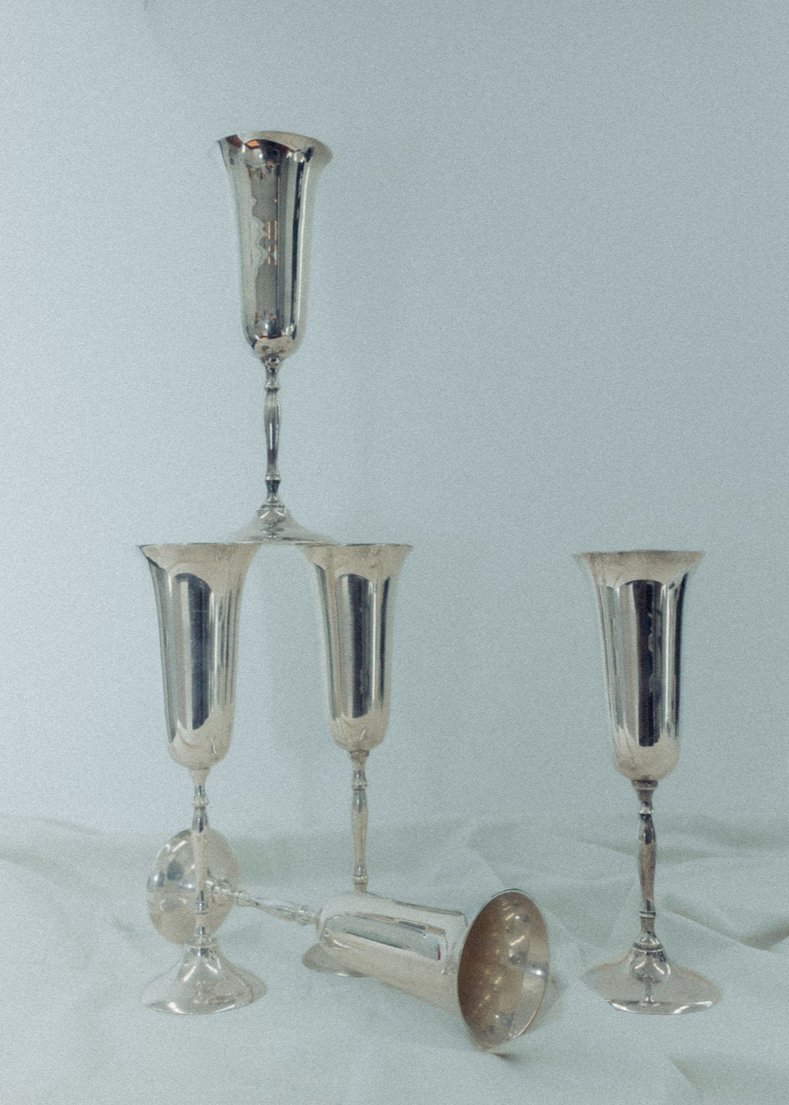 Vintage Silver Champagne Flutes – Set of 5