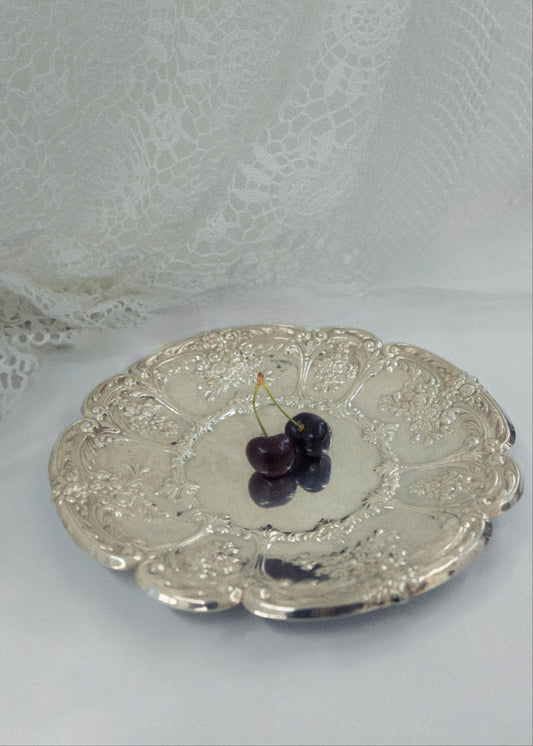 Vintage Silver Ornate Round Plate