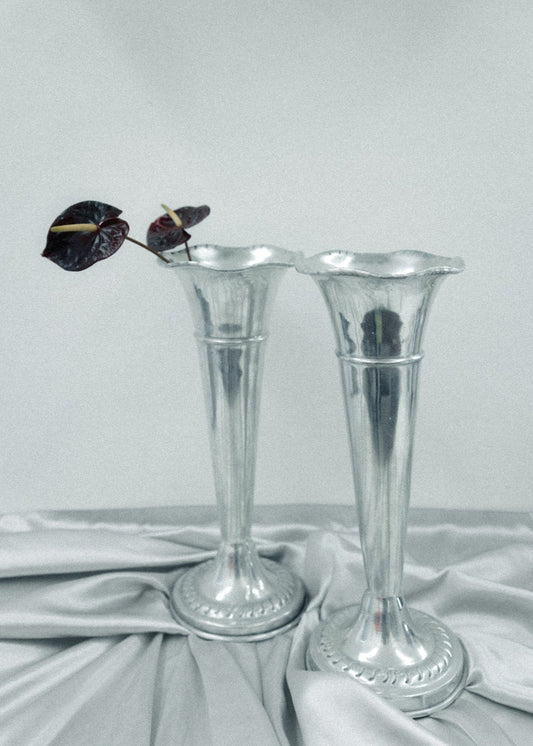 Vintage Silver Trumpet Vases – Set of 2