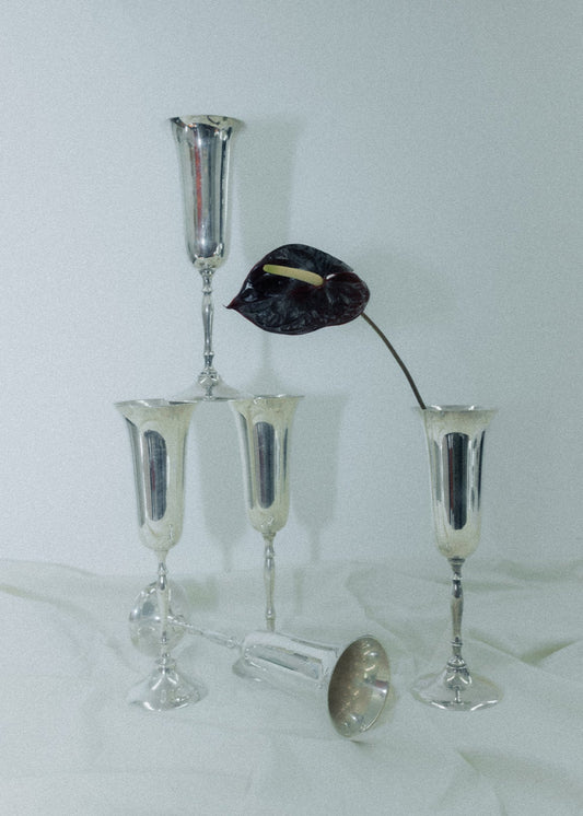 Vintage Silver Champagne Flutes – Set of 5