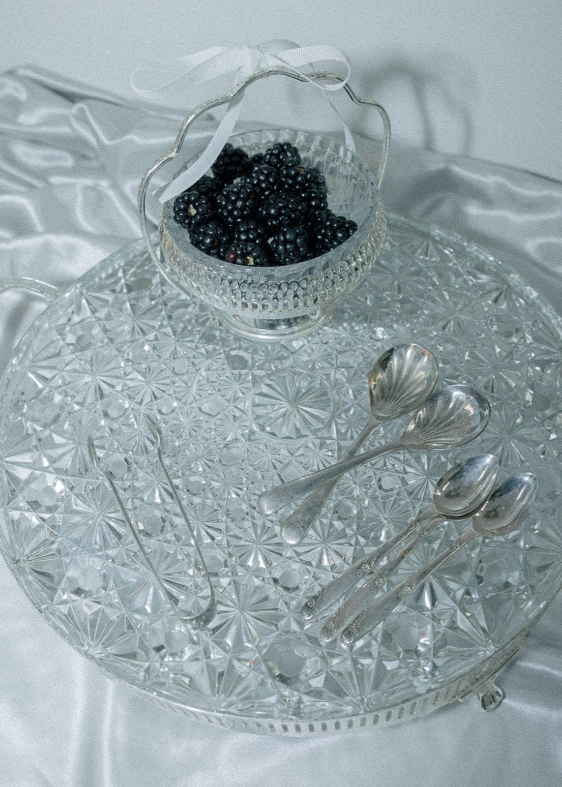 Vintage Glass & Silver Tray with Handles
