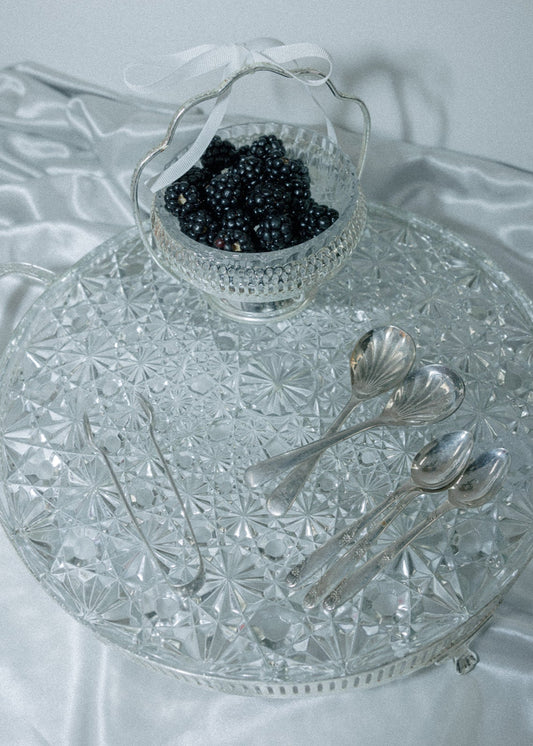 Vintage Glass & Silver Tray with Handles
