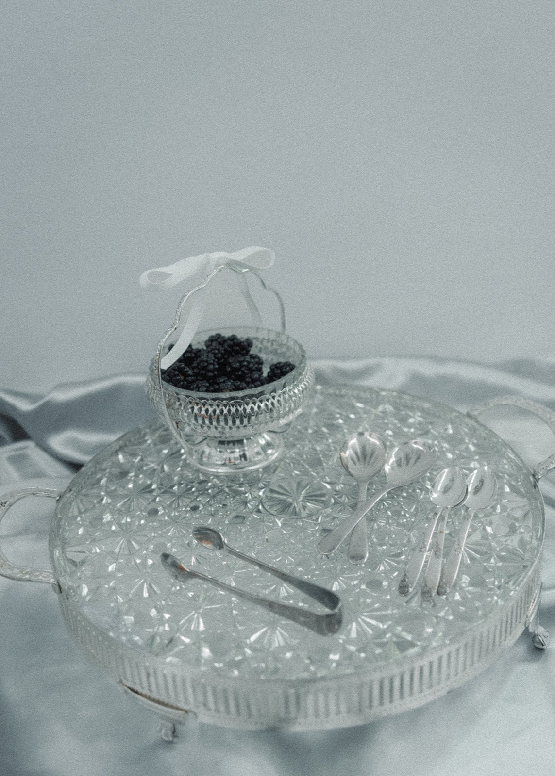 Vintage Glass & Silver Tray with Handles