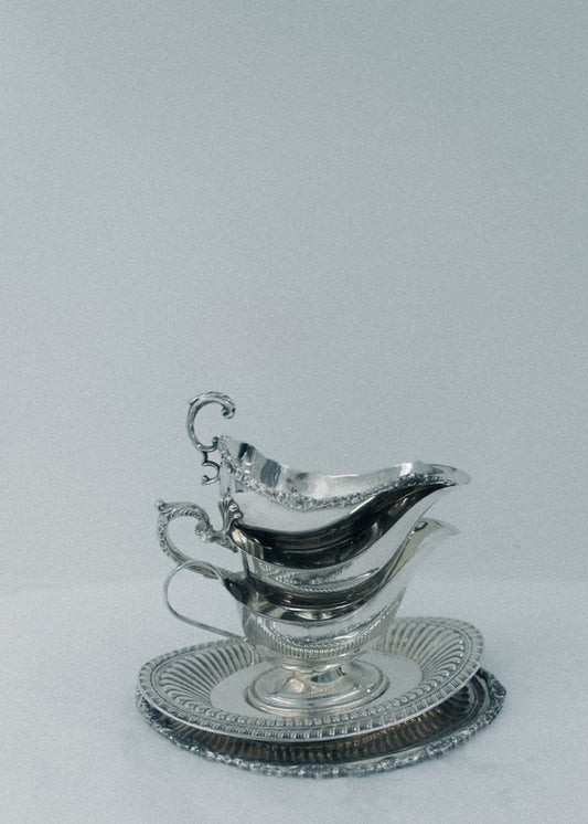Vintage Silver Gravy Boat with Tray