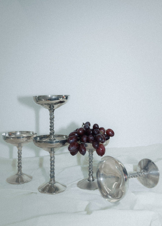 Vintage Silver Twisted Stem Coups –  set of 6