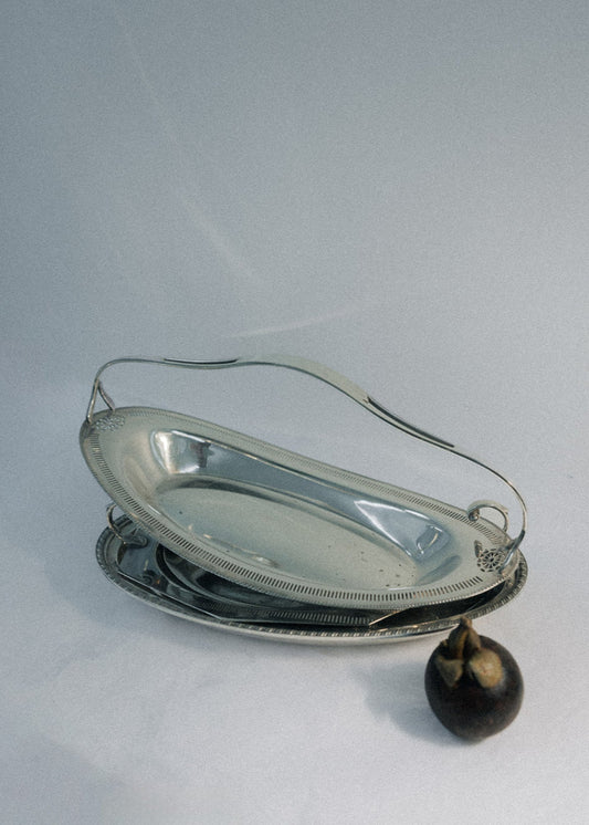 Vintage Silver Serving Basket with Handle