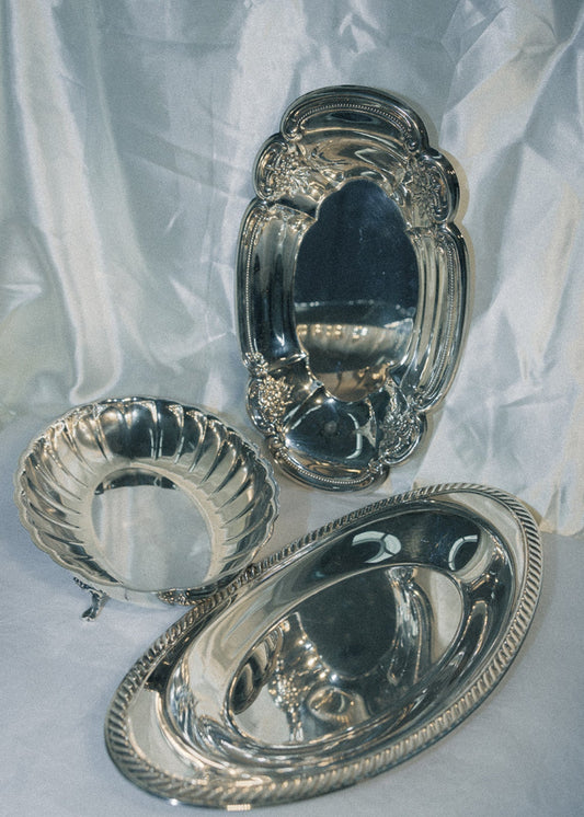 Vintage Silver Embossed Serving Dish