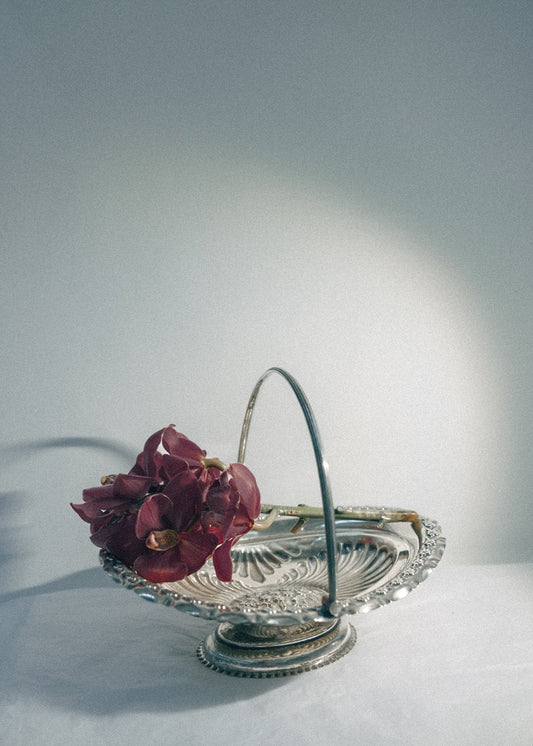 Vintage Silver Pedestal Basket - Floral Detail