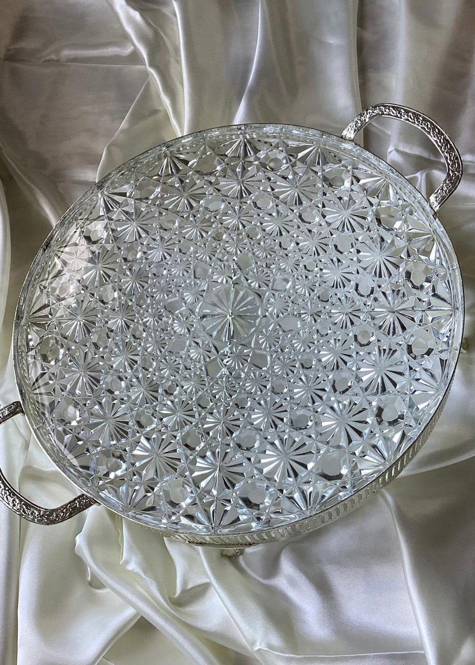 Vintage Glass & Silver Tray with Handles