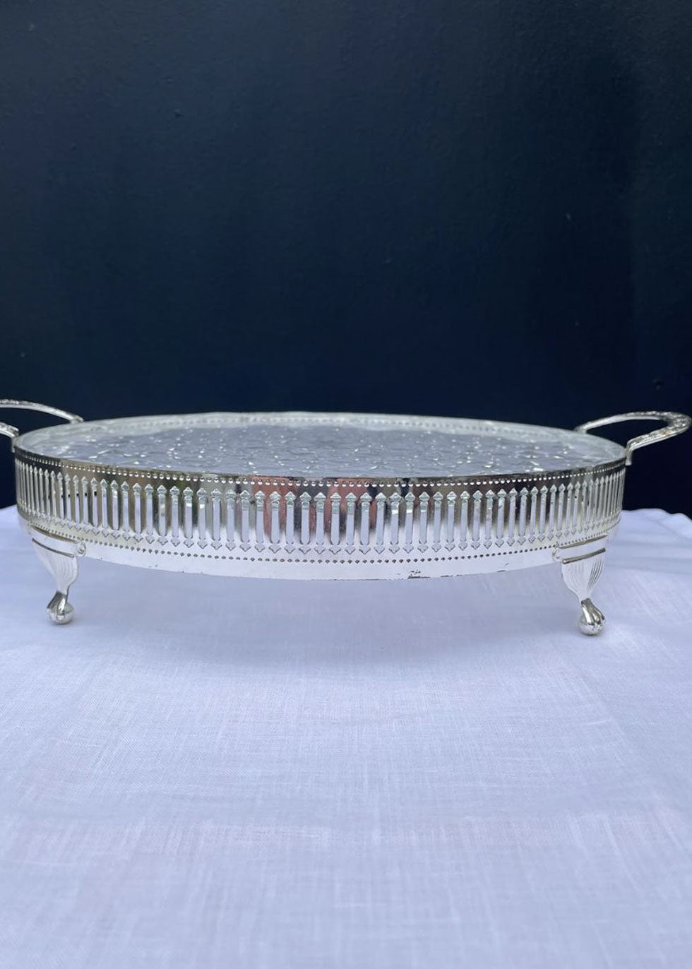 Vintage Glass & Silver Tray with Handles