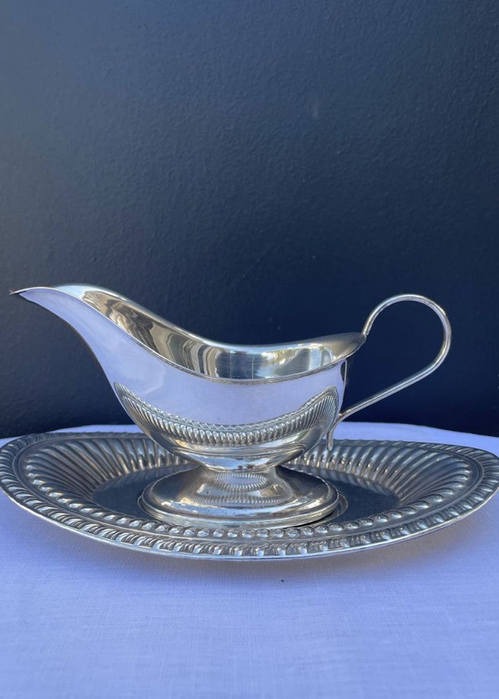 Vintage Silver Gravy Boat with Tray