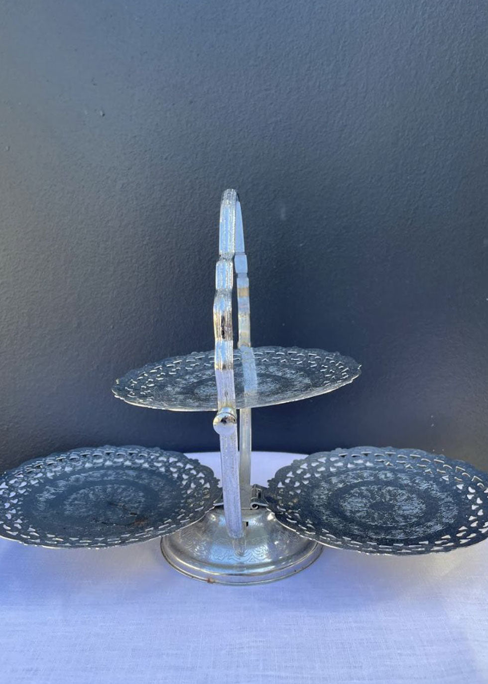Vintage Silver Folding 3 Tiered Stand
