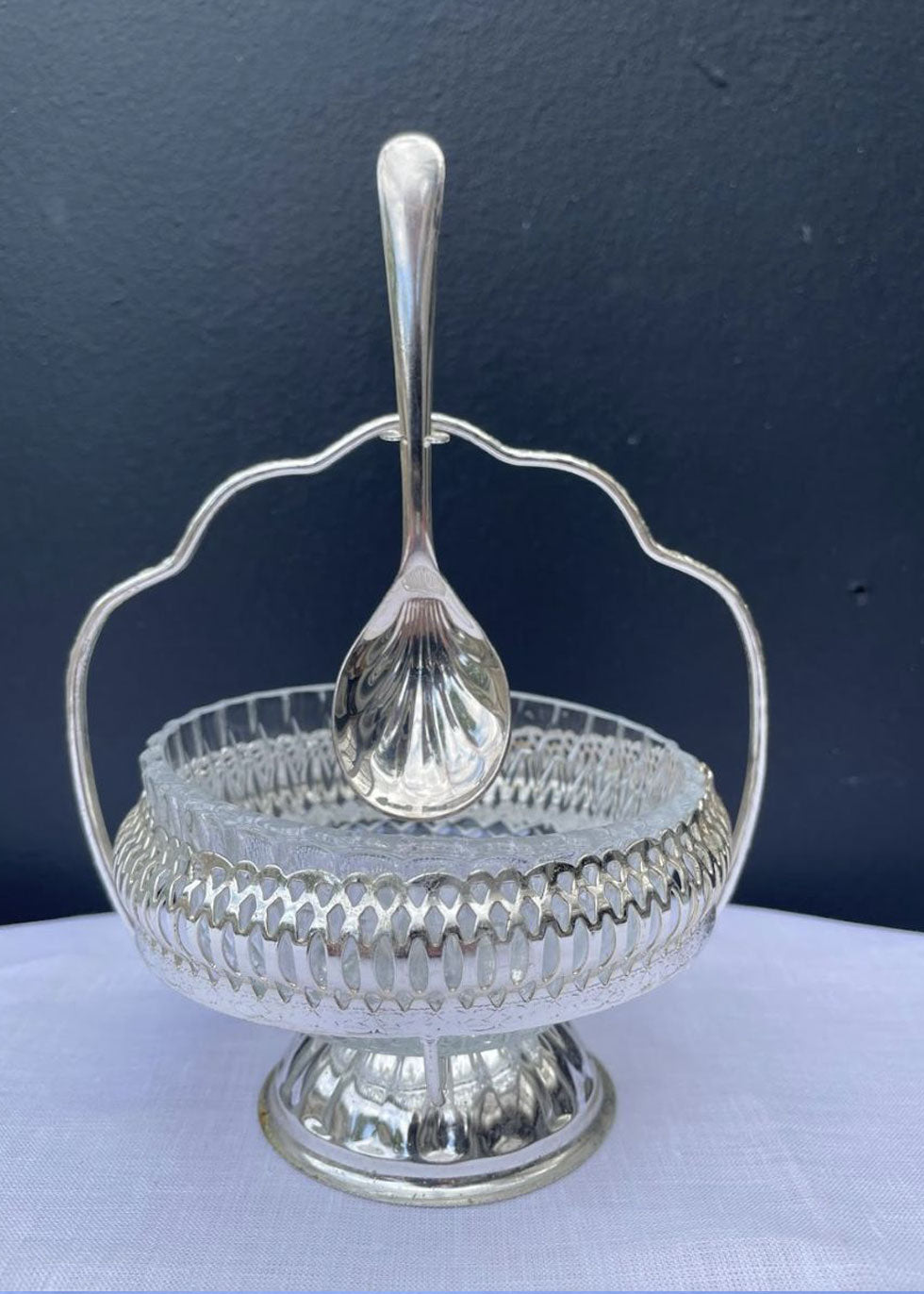 Vintage Glass & Silver Footed Bowl with Spoon